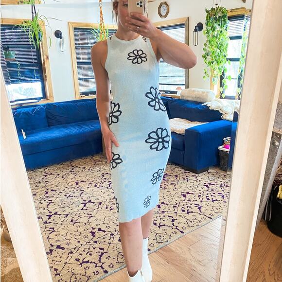 wild fable Dresses & Skirts - Wild Fable blue flower sleeveless knit sweater midi dress